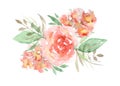 Watercolor red and orange roses floral bouquet Royalty Free Stock Photo