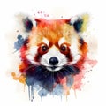 Watercolor Red Panda portrait, painted illustration of a cute bear on a blank background, Colorful splashes animal head Royalty Free Stock Photo