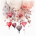 Watercolor Red and pink Hearts hanging