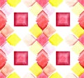 Watercolor Red, Pink And Yellow Squares Seamless Pattern Royalty Free Stock Photo