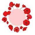 Watercolor red poppies flower wreath, isolated on white background. Hand painted pink floral round frame for cards design Royalty Free Stock Photo