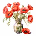 Watercolor Red Poppies In A Vase - Detailed Illustrations Royalty Free Stock Photo