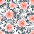 Watercolor red roses with black leaves pattern