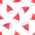 Watercolor red santa hats seamless pattern on white background Royalty Free Stock Photo