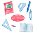 Watercolor red school supplies