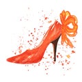 Watercolor red shoe with red bow