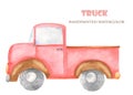 Watercolor red truck for transportation. Royalty Free Stock Photo