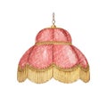 Watercolor red vintage lampshade with golden fringed