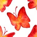 Watercolor red yellow butterfly seamless pattern background Royalty Free Stock Photo