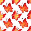 Watercolor red yellow butterfly seamless pattern background Royalty Free Stock Photo