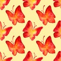 Watercolor red yellow butterfly seamless pattern background Royalty Free Stock Photo
