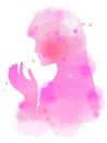 Watercolor of religious muslim girl praying. Digital art painting