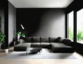 Watercolor of render of contemporary black and grey living room