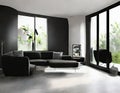 Watercolor of render of contemporary black and grey living room