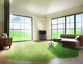 Watercolor of render of football field in living
