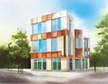 Watercolor of render of a modern building