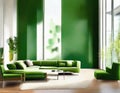 Watercolor of rendered modern living room with a tall green