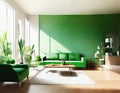 Watercolor of rendered modern living room with a tall green