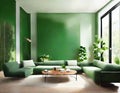 Watercolor of rendered modern living room with a tall green