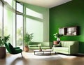 Watercolor of rendered modern living room with a tall green