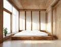 Watercolor of rendering of wooden bedroom in loft apartment with frame