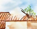 Watercolor of repairs the roof and tiles Royalty Free Stock Photo