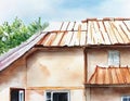 Watercolor of repairs the roof and tiles Royalty Free Stock Photo