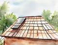 Watercolor of repairs the roof and tiles Royalty Free Stock Photo