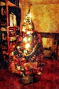 A Christmas tree with many gift packages