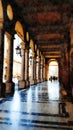 One of the historic arcades in the center of Turin in Italy