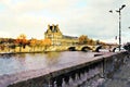 The view of a historic palace and one of the bridges over the Seine in Paris in the autumn Royalty Free Stock Photo