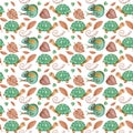 Watercolor reptiles seamless pattern, Tropical pattern, jungle animals repeating background, cute turtle, chameleon, nursery