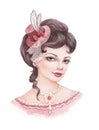 Watercolor retro fashion illustration Royalty Free Stock Photo