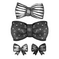 Watercolor retro satin black gift bow collection. Isolated on white