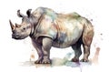 Watercolor rhinoceros illustration on white background