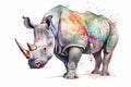 Watercolor rhinoceros illustration on white background