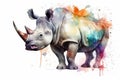 Watercolor rhinoceros illustration on white background