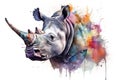 Watercolor rhinoceros illustration on white background