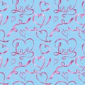 Seamless pattern Watercolor ribbon heart, love letter Greeting card concept. Wedding or Valentine`s Day banner, poster Royalty Free Stock Photo