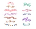 Watercolor ribbons set. Hand drawn stripes or banners for text. Watercolor design elements isolated objects Royalty Free Stock Photo