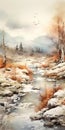 Autumn Tundra Watercolor Landscape Painting