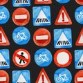 Watercolor road signs seamless pattern