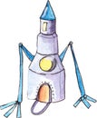 Watercolor rocket spaceship children art shuttle
