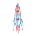 Watercolor rocket, spaceship, space