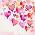 Watercolor romantic hearts background. Valentines day. Generative ai