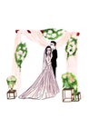 Watercolor romantic illustration. Beautiful wife. Wedding design