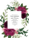 Watercolor Romantic Night floral composition Pink purple red and blue Floral Bouquet Flowers and Feathers card wreath frame border Royalty Free Stock Photo