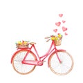 Watercolor romantic red retro bike with heart Royalty Free Stock Photo