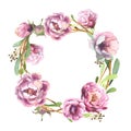 Watercolor romantic wreath of rose peony flower