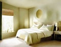Watercolor of A roomy bedroom decorated in tones of beige and Royalty Free Stock Photo